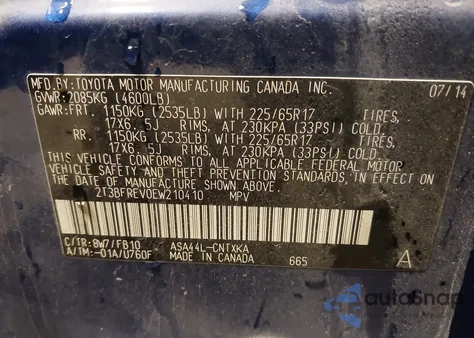 2014 Toyota Rav4 Le from USA, damaged, VIN 2T3BFREV0EW210410